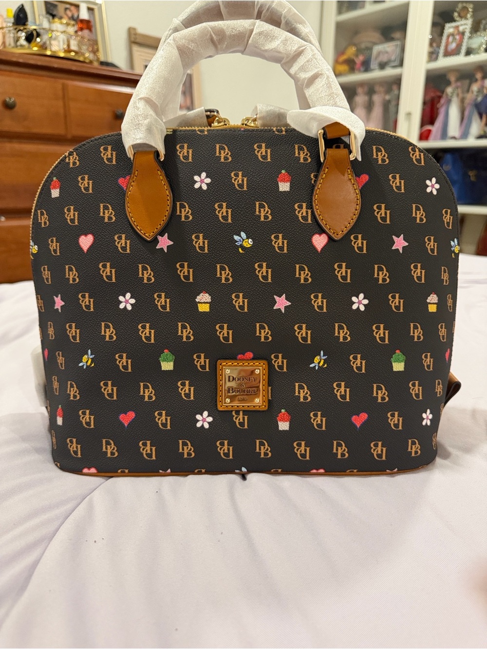 Dooney & Bourke Black Satchel with Multicolor Motifs